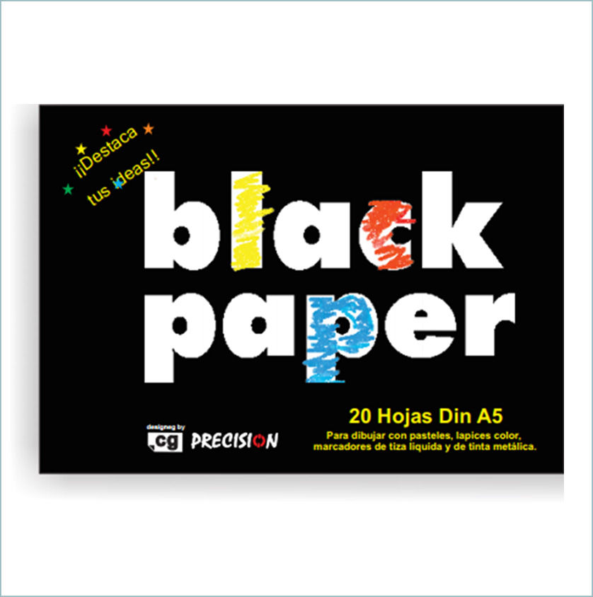 Bloc papel color negro para dibujo con pasteles lapices de color marcadores de tiza liquida y tinta metalica